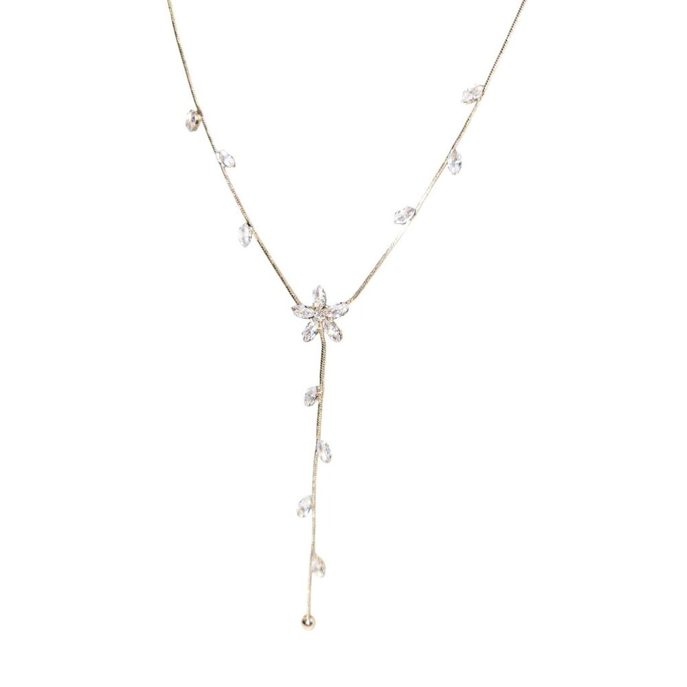 Lovisa Rose Gold Necklace with Crystal CZ Lotus Flower and Leaf Bridal Jewelry - Picture 3 of 11